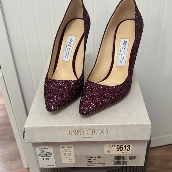 Jimmy Choo Sparkling Maroon Heels - Picture 3 of 4